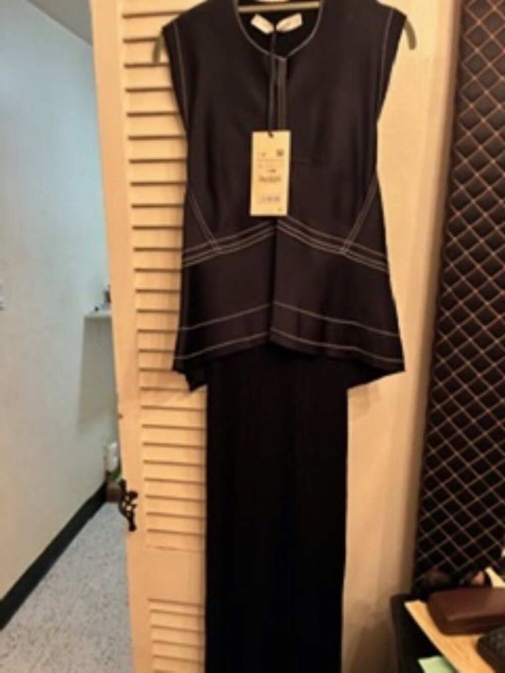 BLACK MAXI DRESS WITH DARK NAVY BLUE OVERLEY